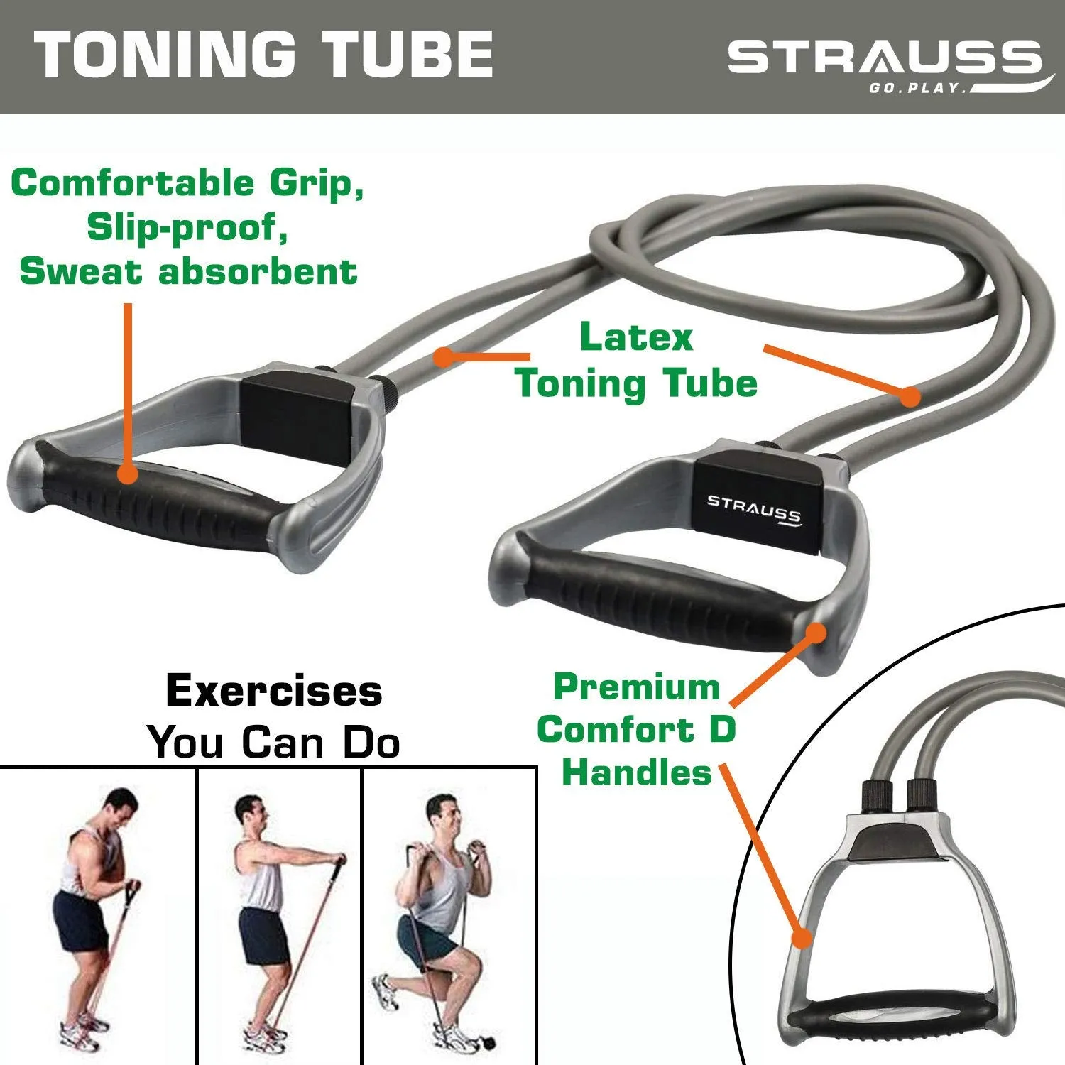 Strauss Double Toning Tube, (Grey), Yoga Soft Chest Expander and Tummy Trimmer Pro