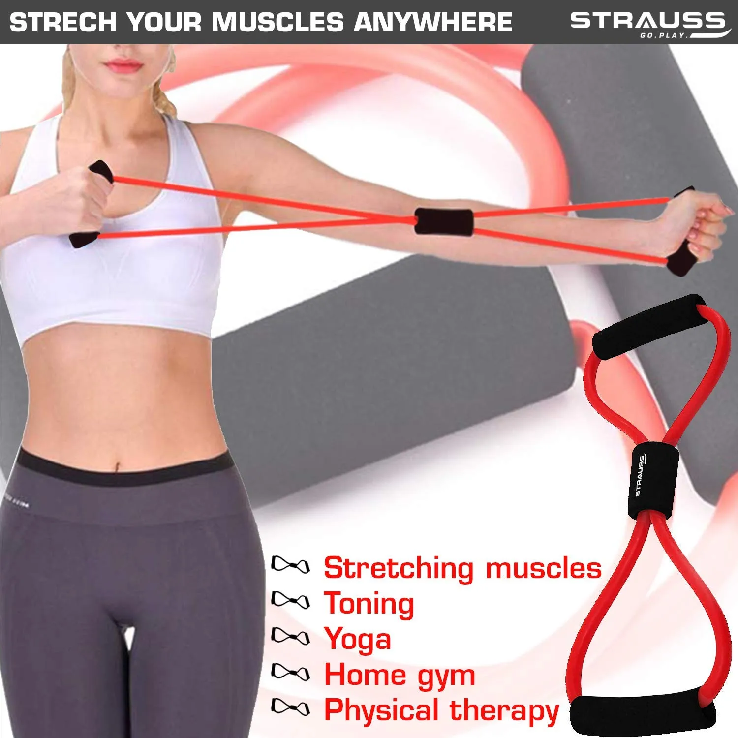 Strauss Double Toning Tube, (Grey), Yoga Soft Chest Expander and Tummy Trimmer Pro