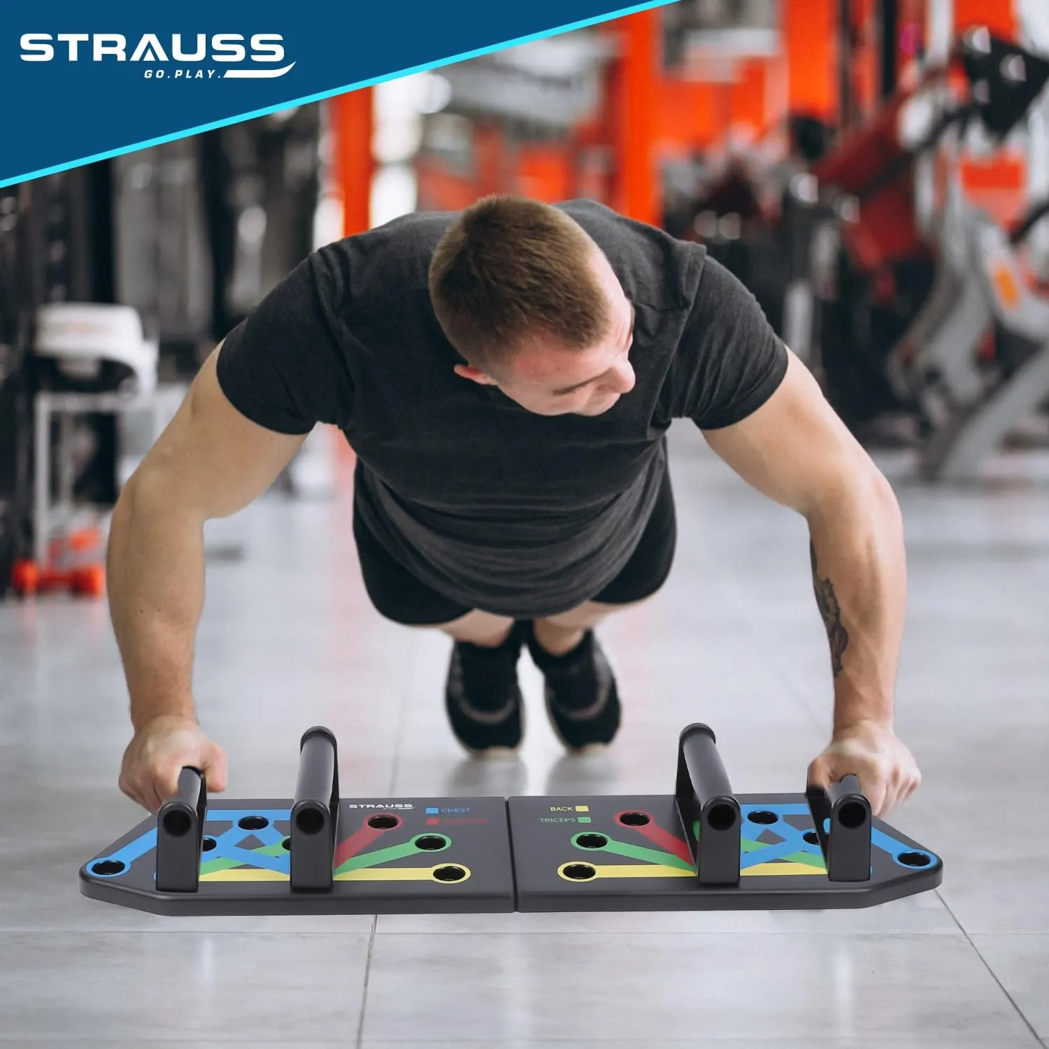 Strauss Multipurpose (17 in 1) function Push Up Board/Bars/Stand with Multiple Modes | Calisthenics,Gym and Excersing Equipment | Chest,Muscle,Triceps,Shoulders Workout | Both for Men and Women, Black