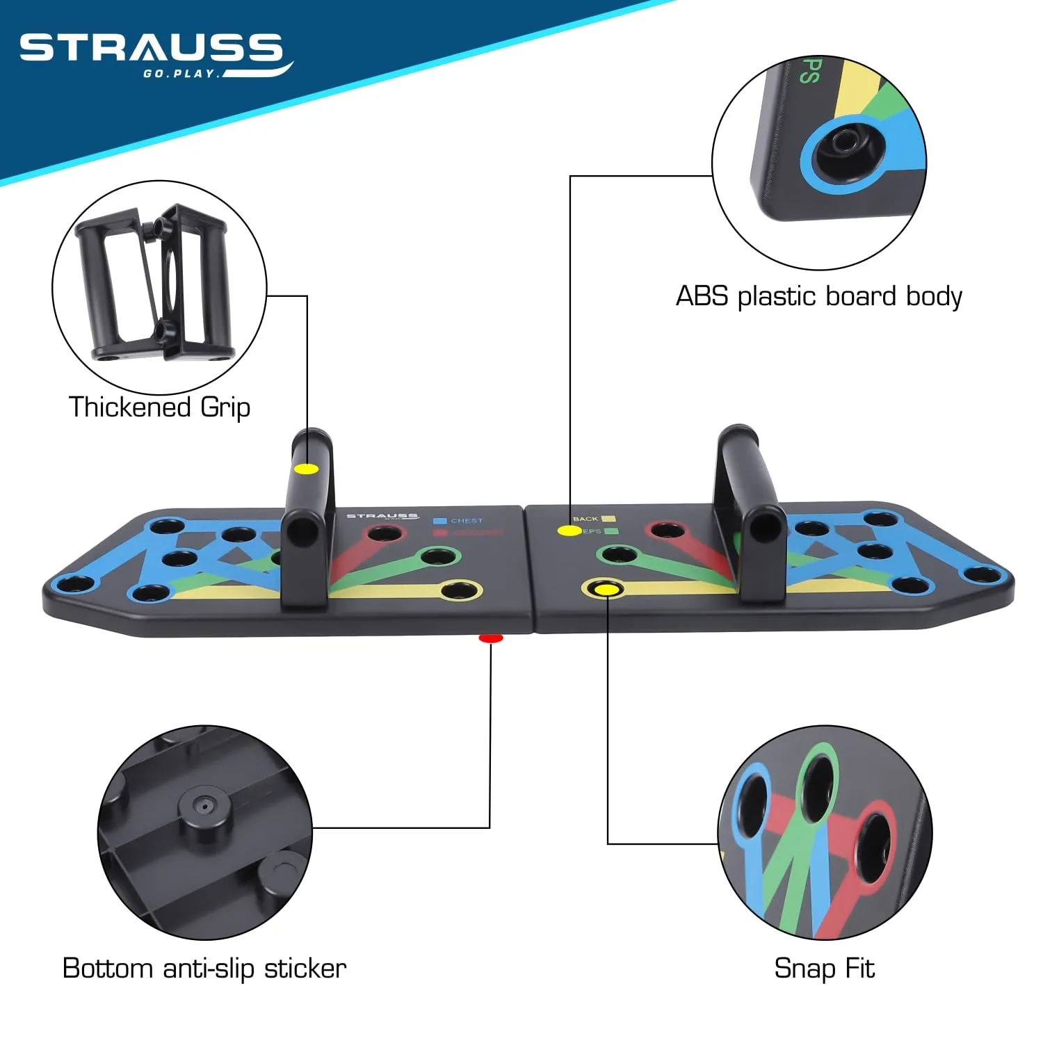 Strauss Multipurpose (17 in 1) function Push Up Board/Bars/Stand with Multiple Modes | Calisthenics,Gym and Excersing Equipment | Chest,Muscle,Triceps,Shoulders Workout | Both for Men and Women, Black