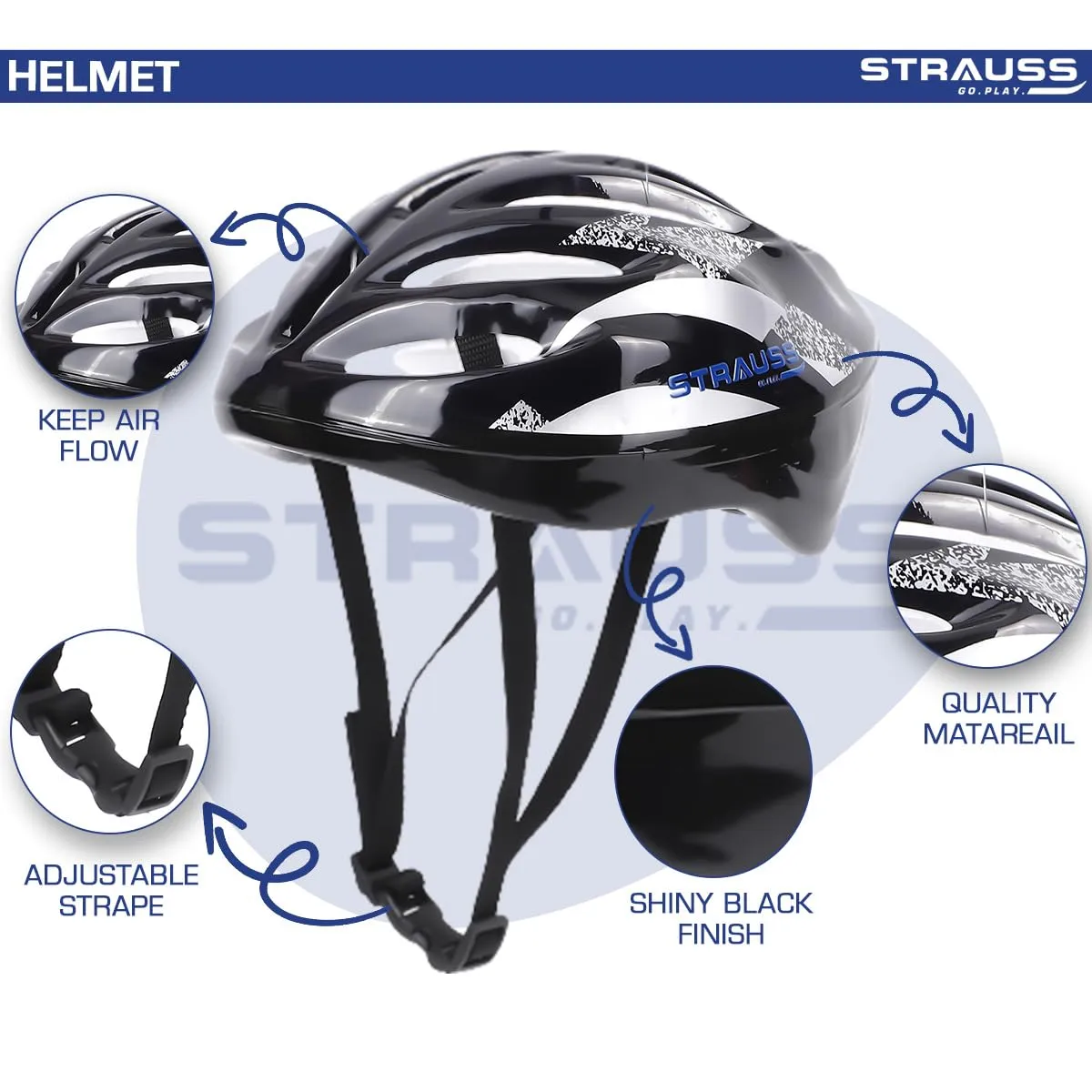 STRAUSS Solaris Cycling Helmet | Adjustable Multi-Utility Sports Helmet for Cycling, Skating & Skateboarding | Lightweight with Good Ventilation | Affordable and Ideal for Adults 15  (Black)