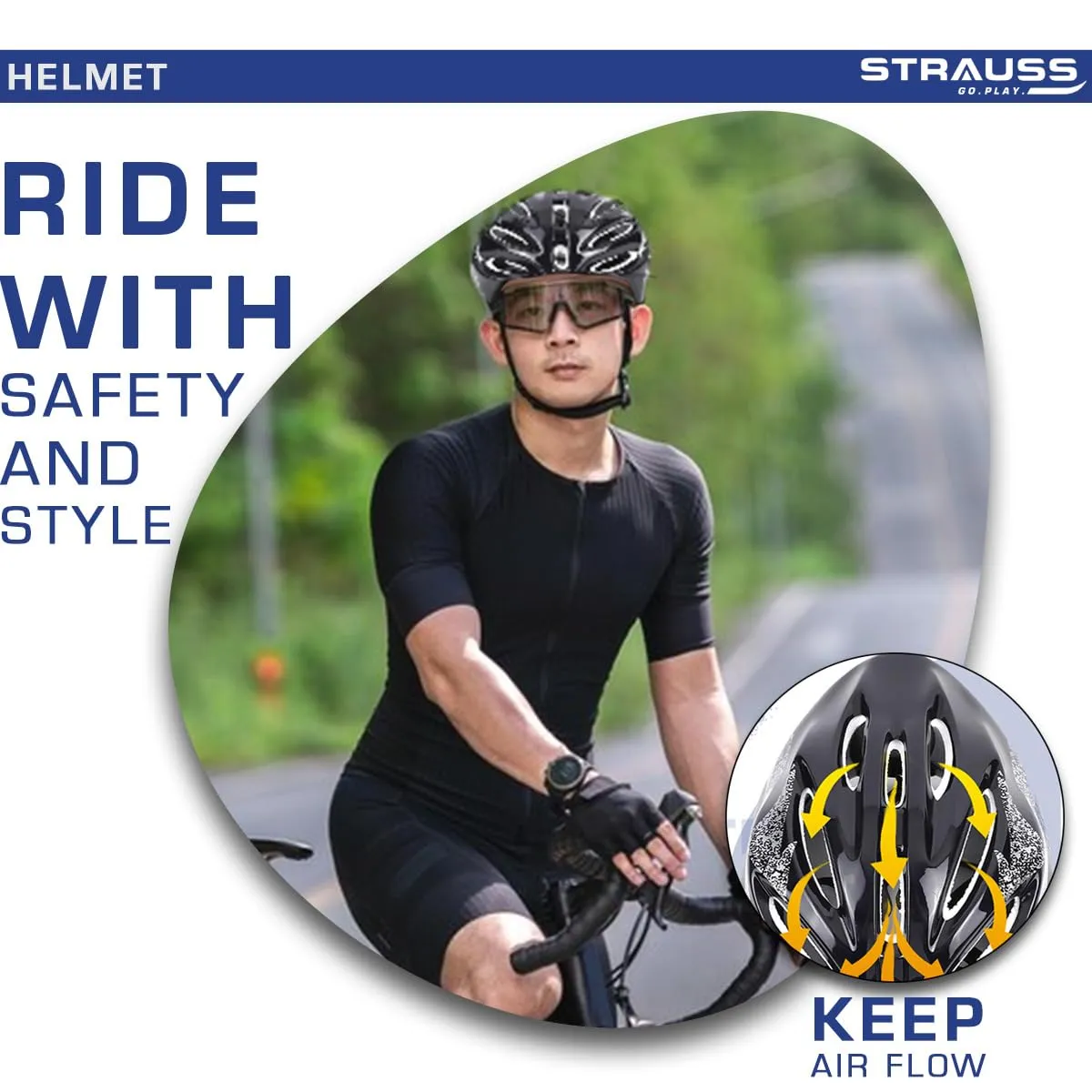 STRAUSS Solaris Cycling Helmet | Adjustable Multi-Utility Sports Helmet for Cycling, Skating & Skateboarding | Lightweight with Good Ventilation | Affordable and Ideal for Adults 15  (Black)