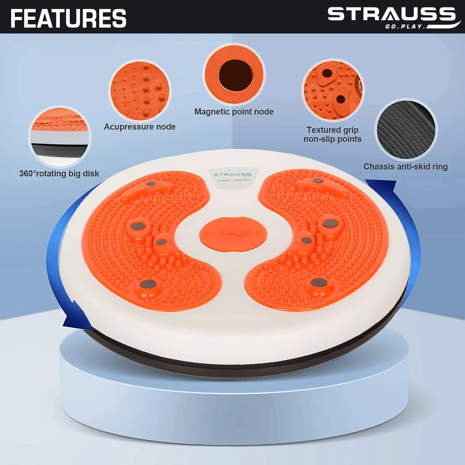 Strauss Tummy Twister | Tummy Trimmer, Abs Roller & Body Toner for Men & Women | Fat Burner Slimming Machine with Non-Slip Surface | Ideal Exercise Equipment For Home,(White/Orange)