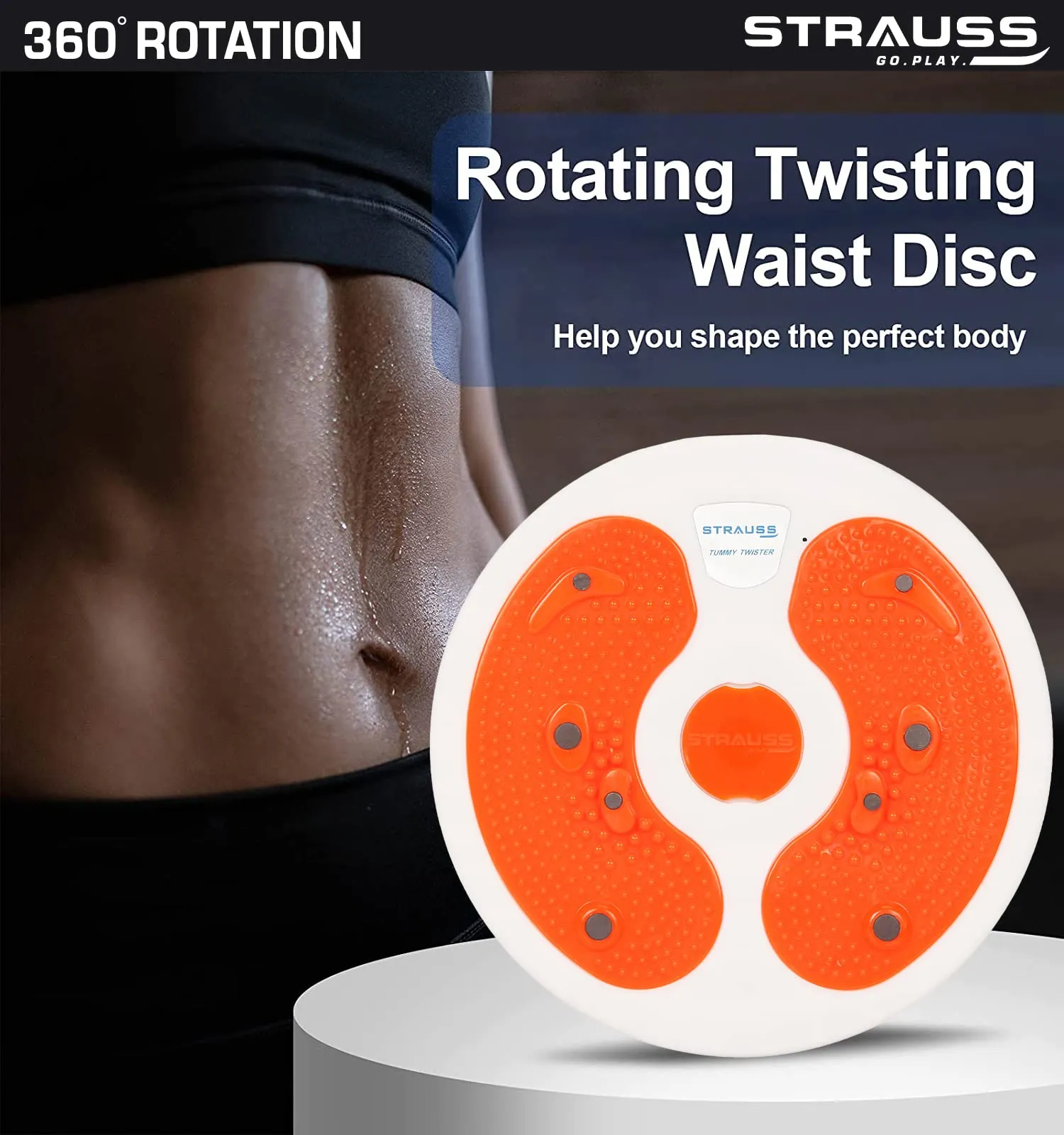 Strauss Tummy Twister | Tummy Trimmer, Abs Roller & Body Toner for Men & Women | Fat Burner Slimming Machine with Non-Slip Surface | Ideal Exercise Equipment For Home,(White/Orange)