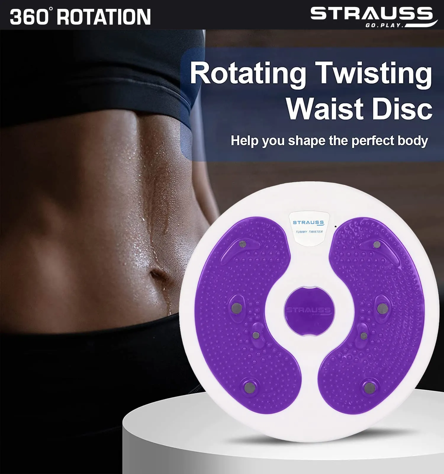 Strauss Tummy Twister | Tummy Trimmer, Abs Roller & Body Toner for Men & Women | Fat Burner Slimming Machine with Non-Slip Surface | Ideal Exercise Equipment For Home,(White/Purple)