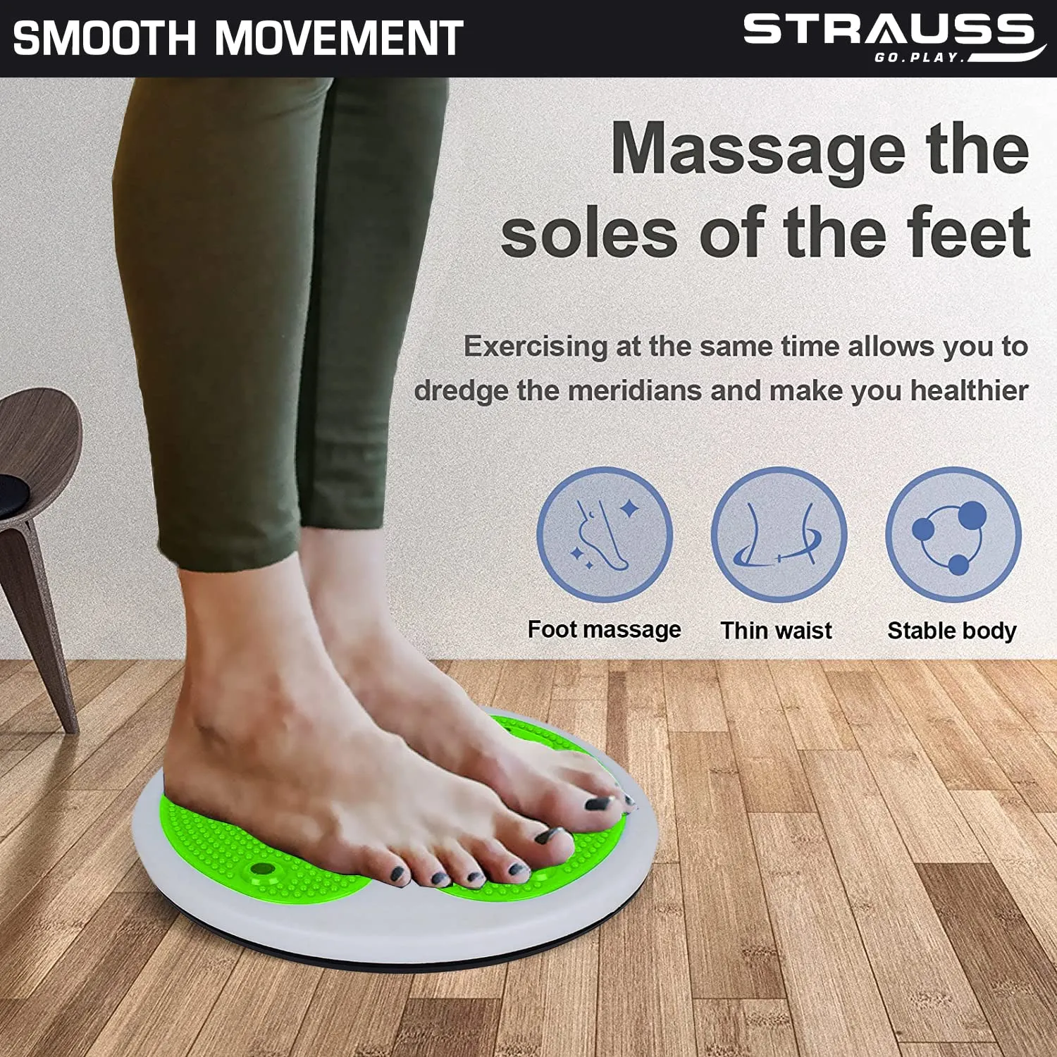 STRAUSS Tummy Twister | Tummy Trimmer, Abs Roller & Shaper for Women & Men | Exercise Machine with Non-Slip Surface | Ideal Equipment for Home Workouts (Green)