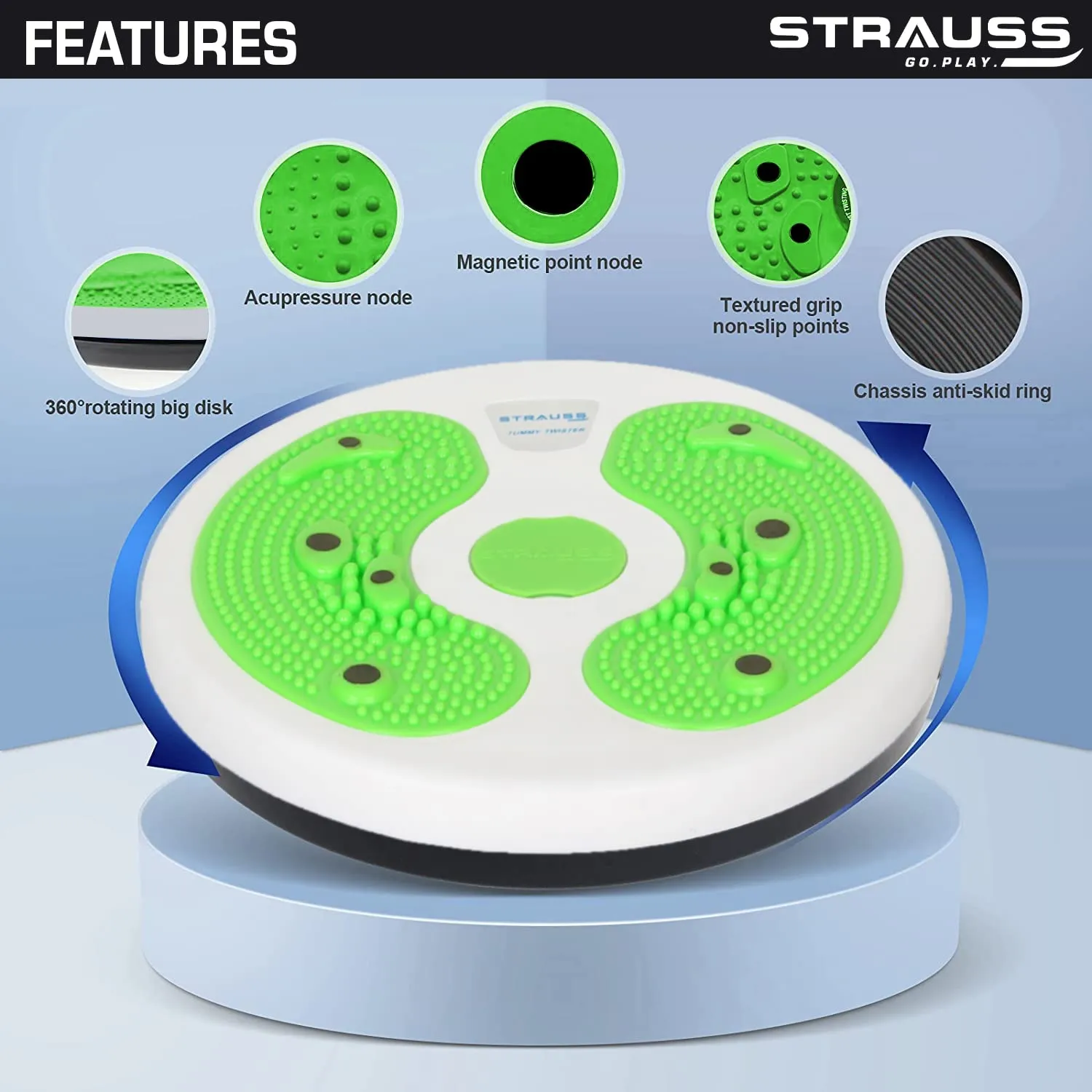 STRAUSS Tummy Twister | Tummy Trimmer, Abs Roller & Shaper for Women & Men | Exercise Machine with Non-Slip Surface | Ideal Equipment for Home Workouts (Green)