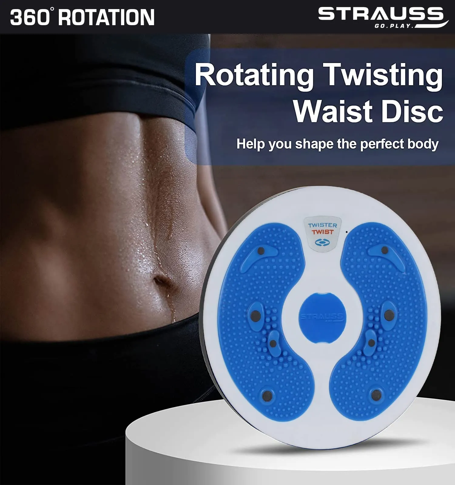 Strauss Tummy Twister | Tummy Trimmer, Abs Roller & Tummy Shaper for Women & Men | Fat Burner Slimming Machine with Non-Slip Surface | Ideal Exercise Equipment For Home,(Blue)