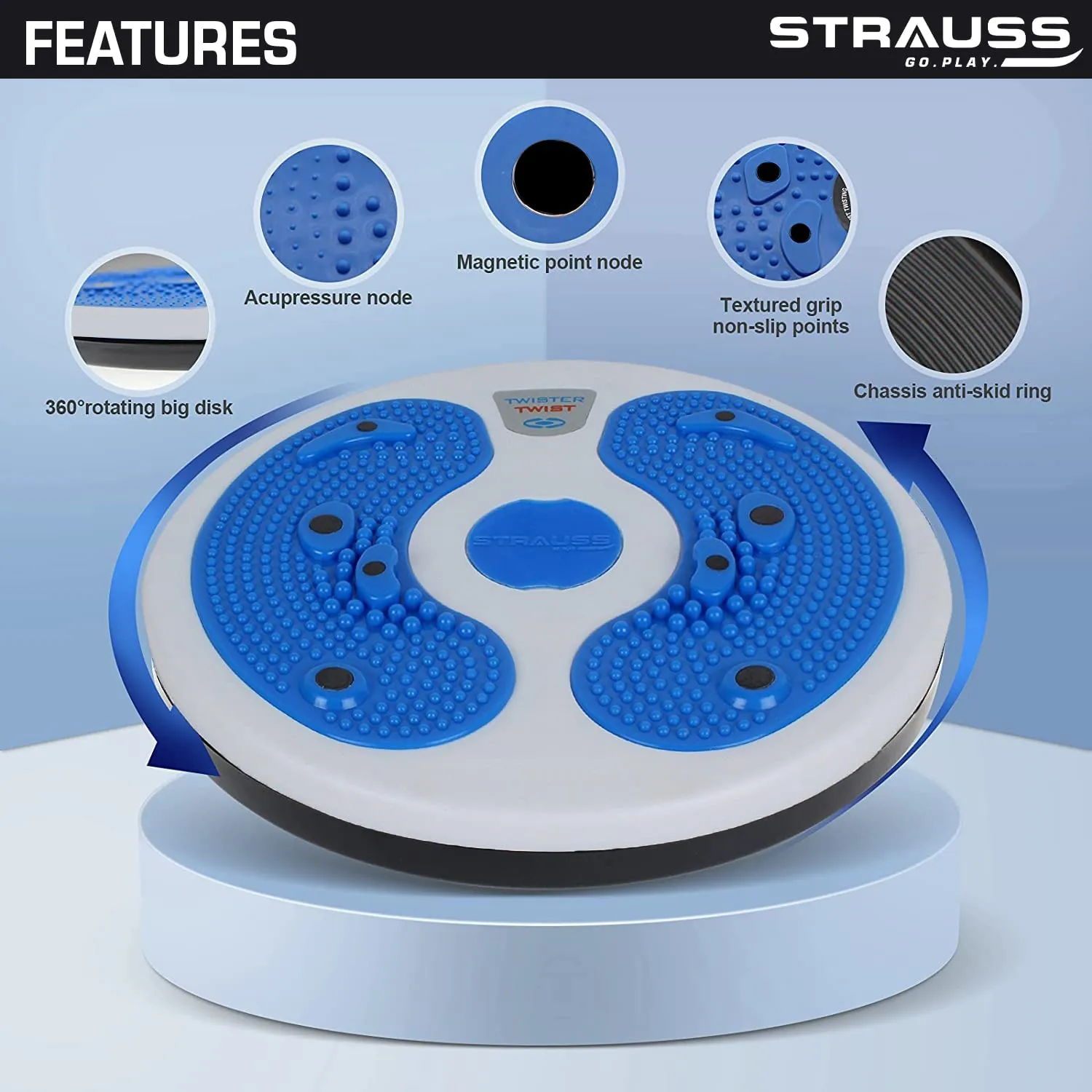 Strauss Tummy Twister | Tummy Trimmer, Abs Roller & Tummy Shaper for Women & Men | Fat Burner Slimming Machine with Non-Slip Surface | Ideal Exercise Equipment For Home,(Blue)