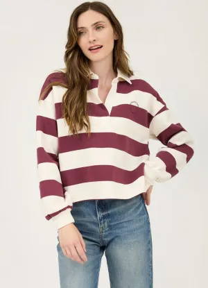 Stripe Collared LS Polo in Oxblood by Blu Pepper