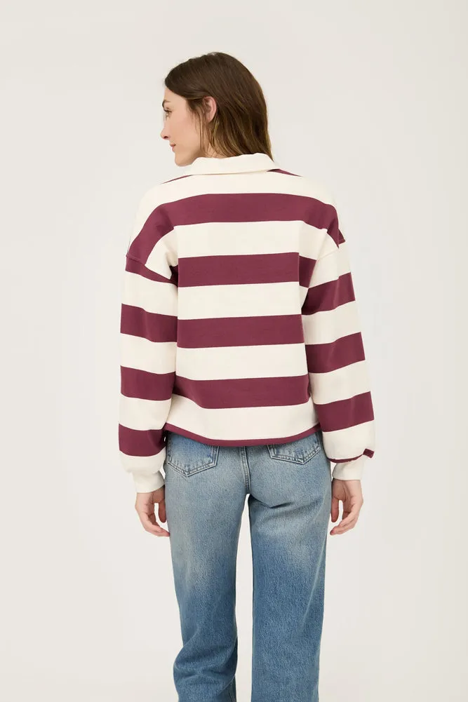 Stripe Collared LS Polo in Oxblood by Blu Pepper