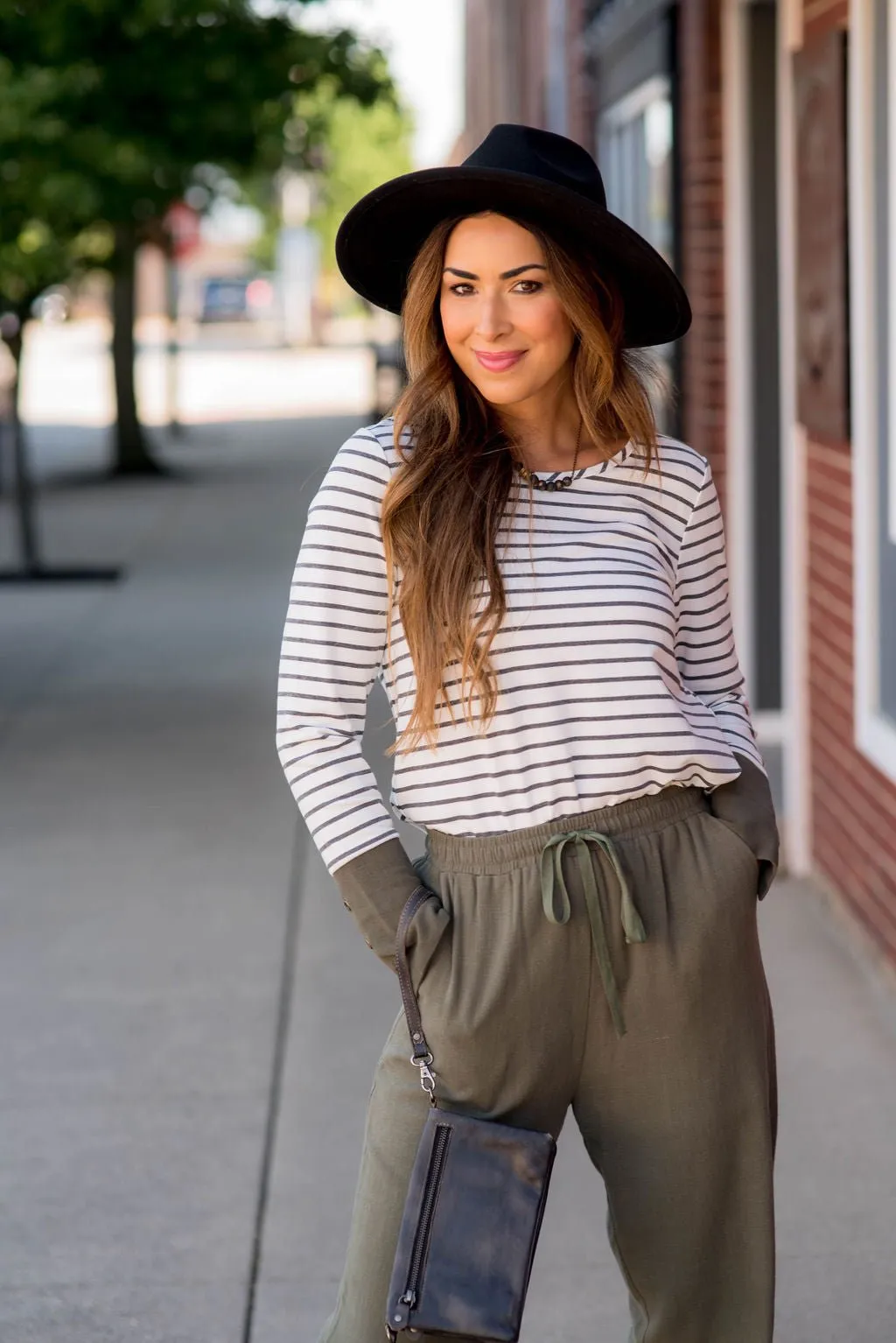 Striped Button Accent Long Sleeve