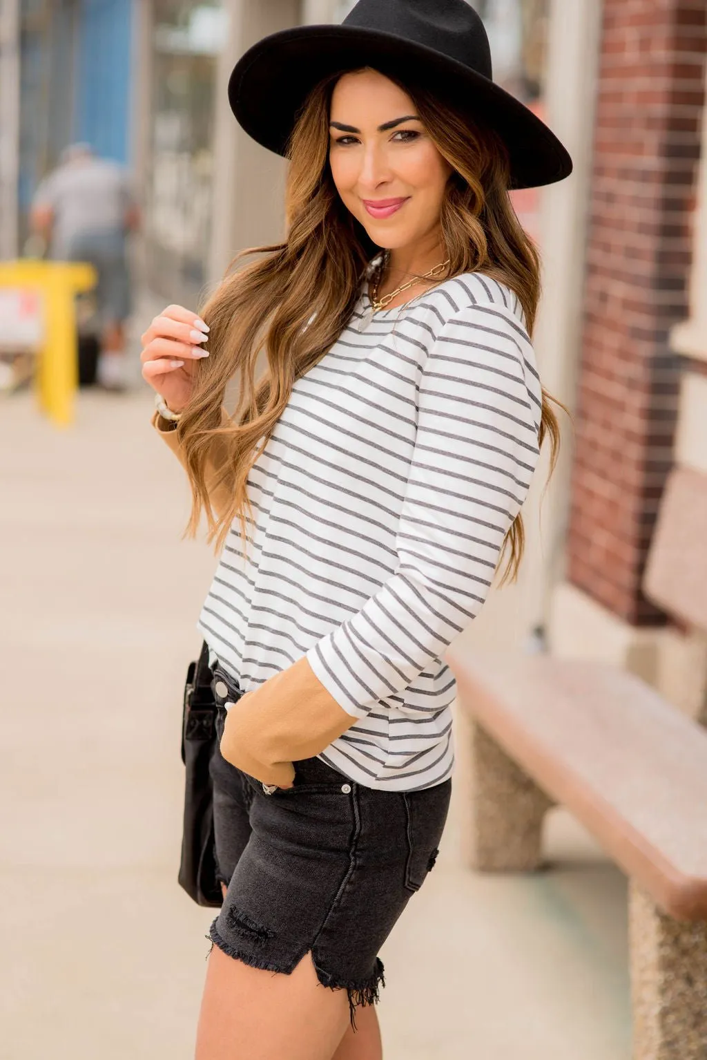 Striped Button Accent Long Sleeve