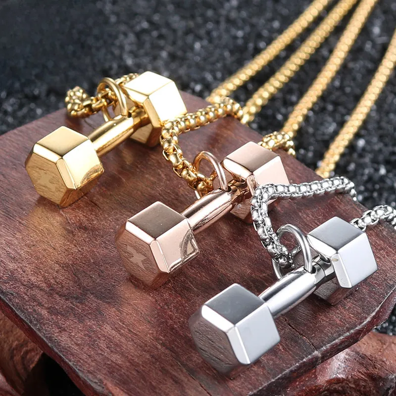 Stylish Titanium Steel Dumbbell Pendant for Fitness Enthusiasts - Unisex Jewelry