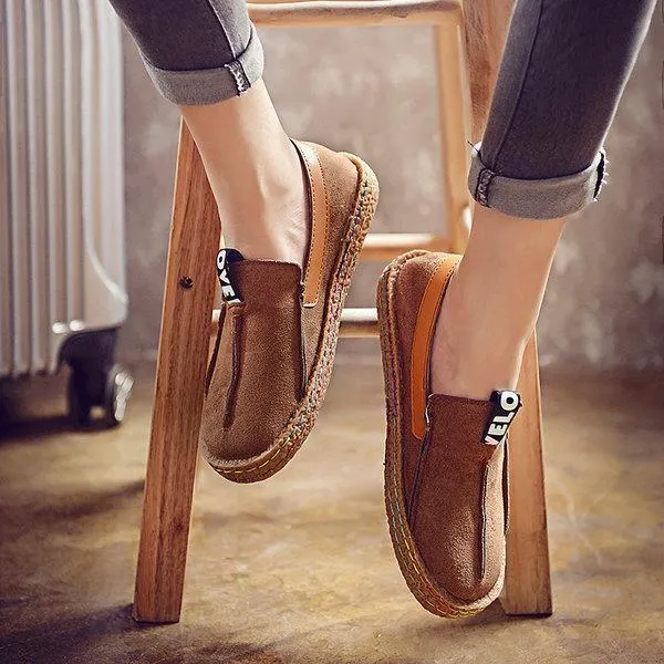 Suede Pure Color Slip On Stitching Flat Soft Shoes For Women