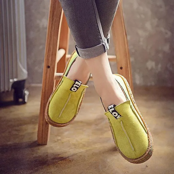 Suede Pure Color Slip On Stitching Flat Soft Shoes For Women