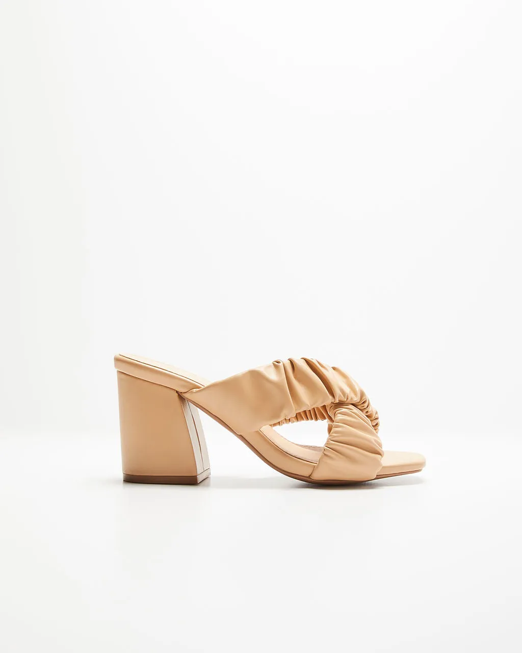 Tetra Crisscross Ruched Block Heeled Sandals