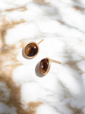 Tigrella - Oval Tiger Eye Stone Stud Earrings