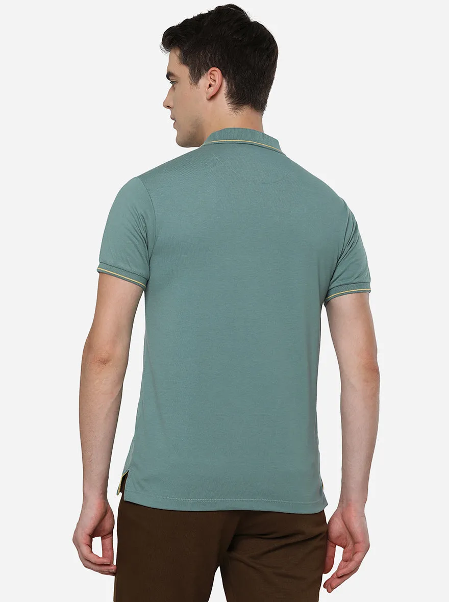 Turquoise Blue Solid Slim Fit Polo T-Shirt | Greenfibre