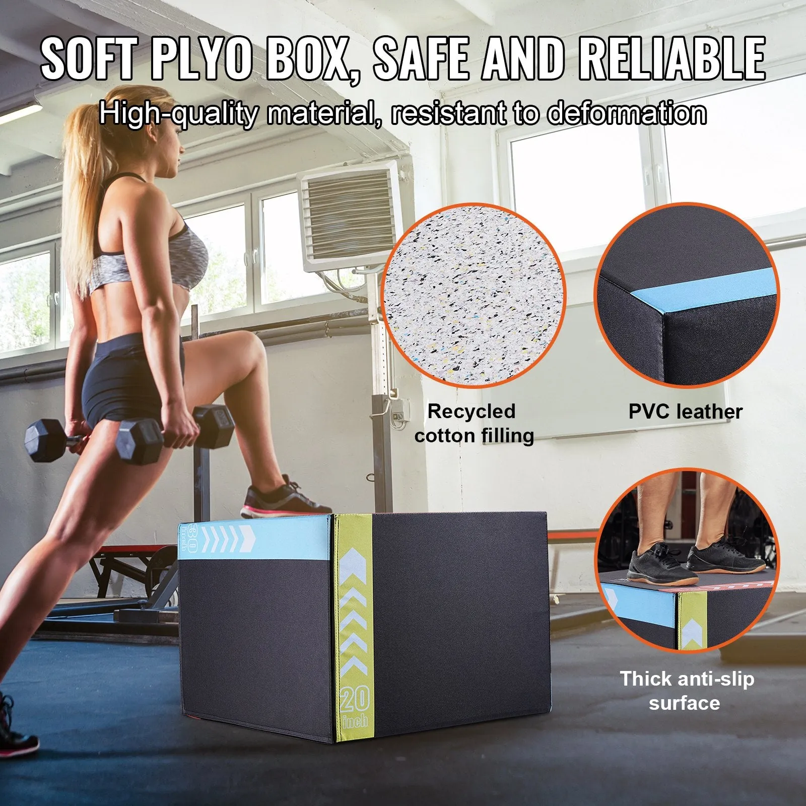 Vevor Plyometric Jump Box 3-in-1 Multiple Heights 30" 24" 20" Recycled Cotton Anti-Slip Fitness Platform New