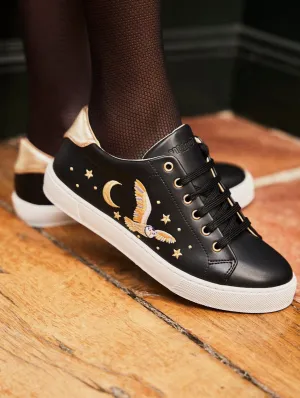 Virevolte Recycled Vegan Leather Embroidered Sneakers | Black Gold