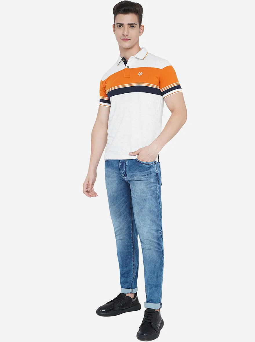 White Striped Slim Fit Polo T-Shirt | Greenfibre