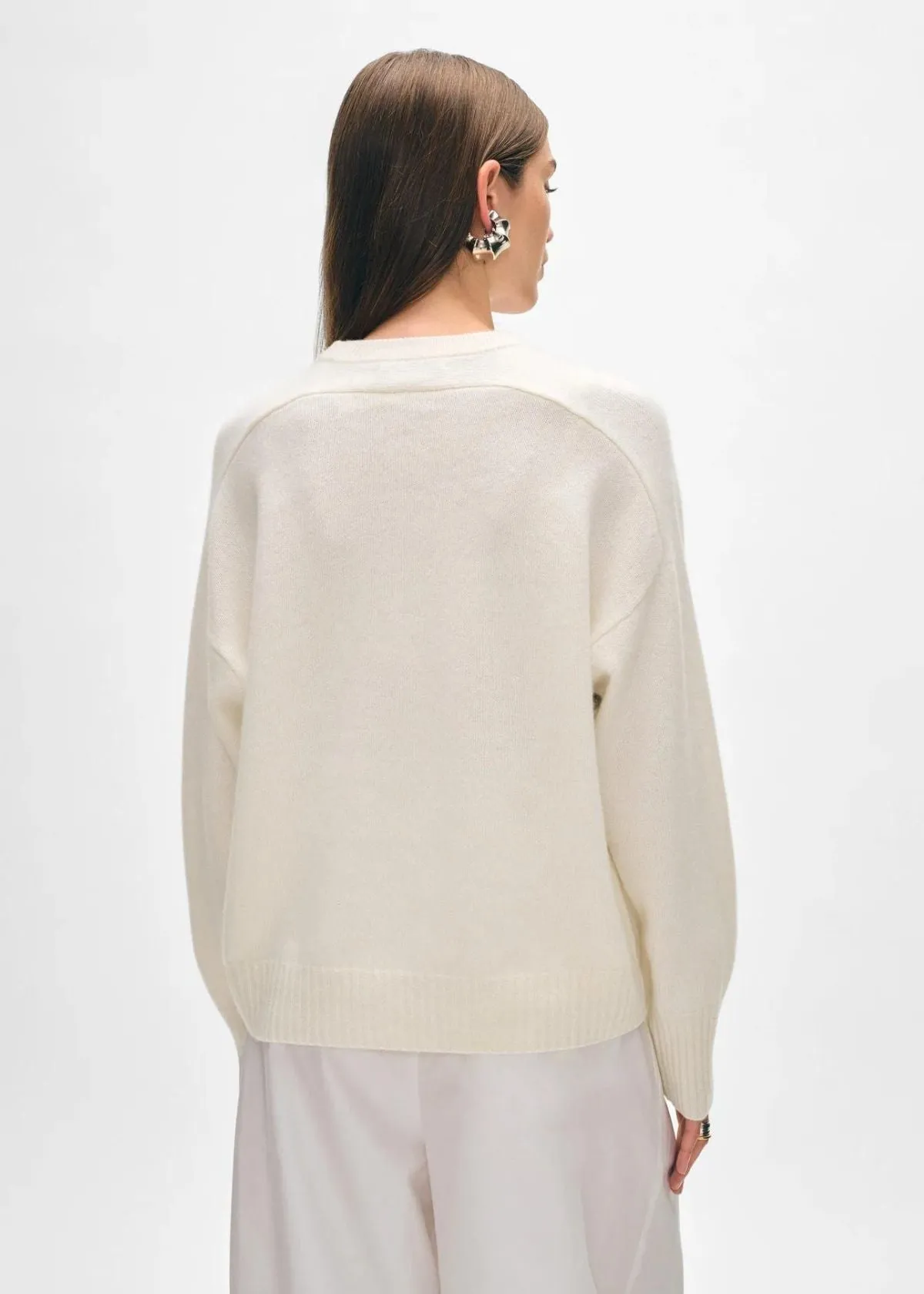 WHITE   WARREN Cashmere Floral Applique Crewneck Sweater